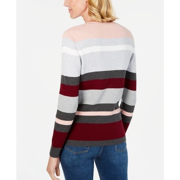 Karen Scott Rib Knit Striped V-neck 100% Cotton Top Size MP - Picture 2 of 11